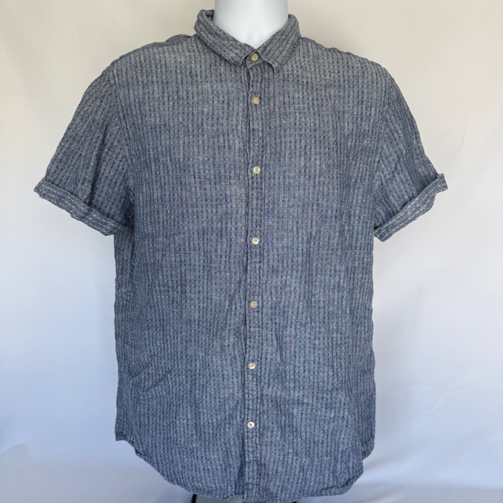 Scotch & Soda Mens XXL Linen Blue Micro Print Short Sleeve Button Down Shirt